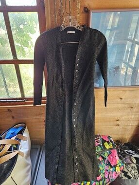 XS Black & Gold Tart Longline Button-Front Women's Sweater Cardigan